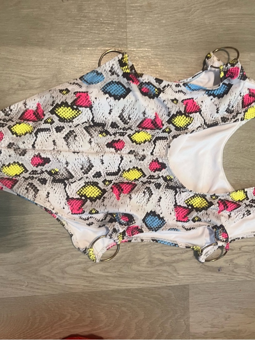 Fashion Nova Neon Snake-Print One-Piece Swimsuit in Pink,‎ Blue & Yellow - Picture 5 of 8